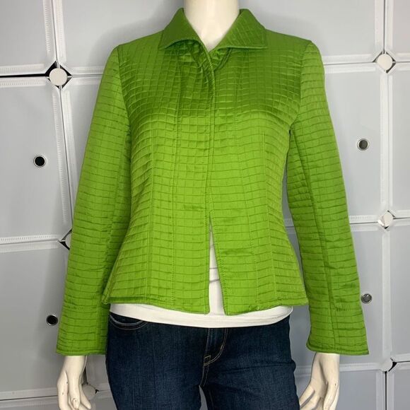 Harve Bernard Vintage Lime Green Quilted Open Front Jacket Size 4 - Picture 1 of 7